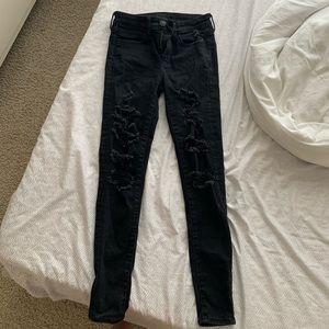American eagle black ripped skinny jeans